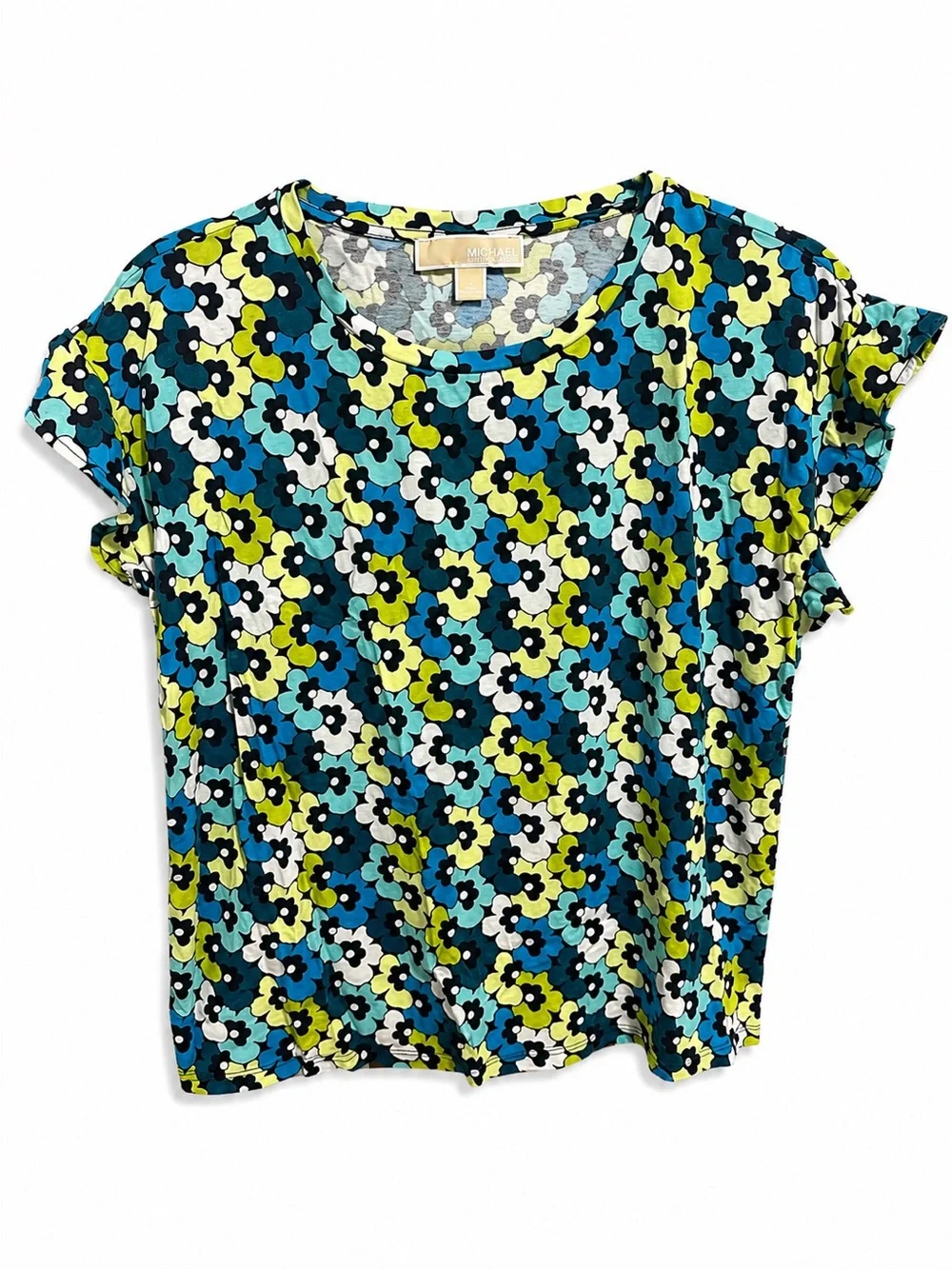 Michael Kors Blue, Teal & Lime Floral Short Sleeve Tee 💙💚🌸💙🌸💚Large